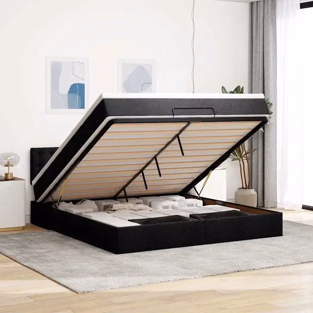 Letto contenitore con materasso e illuminazione LED vidaXL, colore nero e bianco, L: 180 cm, P: 200 cm, H: 28 cm – 1