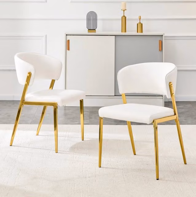 Sedia da pranzo moderna bianca in similpelle PU con struttura in metallo