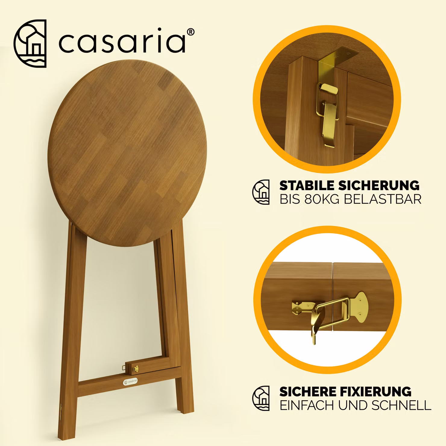 Tavolo da bar pieghevole Casaria in legno di acacia marrone Ø78 cm, H 110 cm – 3