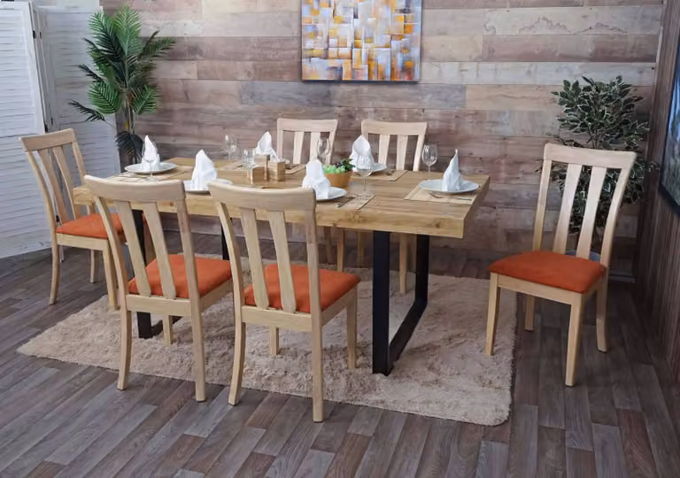 set di 6 sedie per sala da pranzo HWC-G46, sedia da cucina Sedia, tessuto/tessuto legno massiccio ~ struttura color naturale, arancione