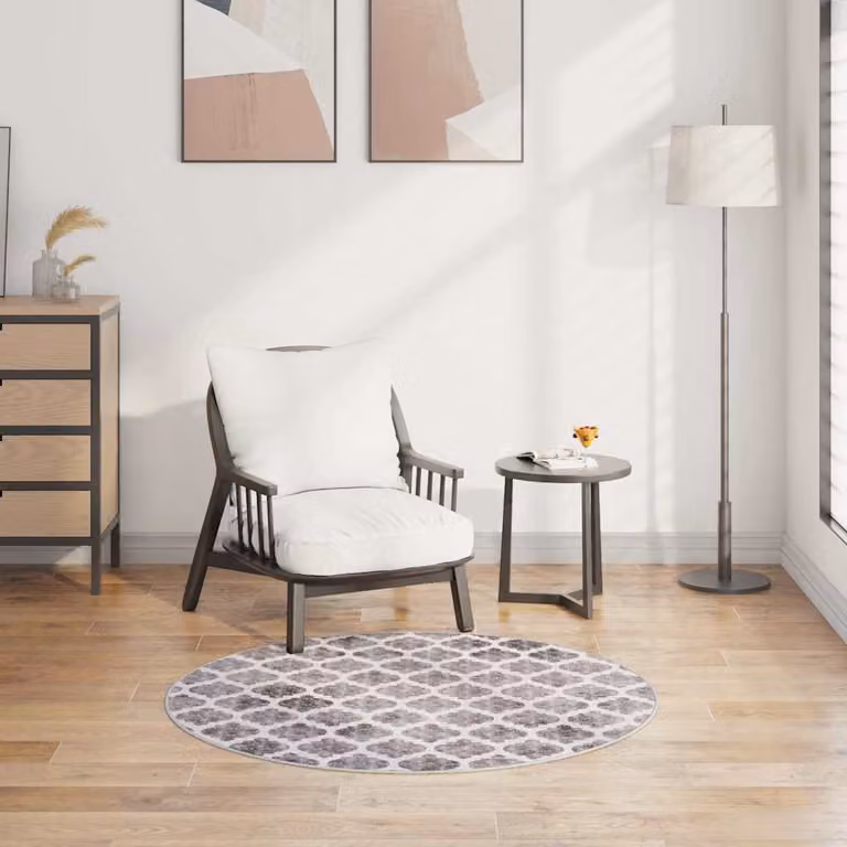 vidaXL Tappeto Rotondo Lavabile Multicolore e Grigio con Design Geometrico Moderno, Diametro: 120 cm