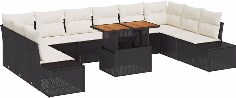 Set Divano da Giardino 11 pcs Nero Poly Rattan