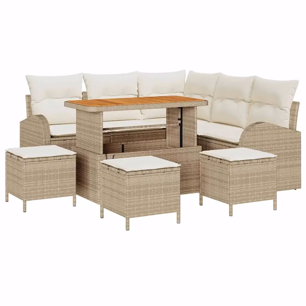 vidaXL Set Divano da Giardino 9 Pezzi con Cuscini Beige e Bianco in Acciaio Verniciato a Polvere – 2