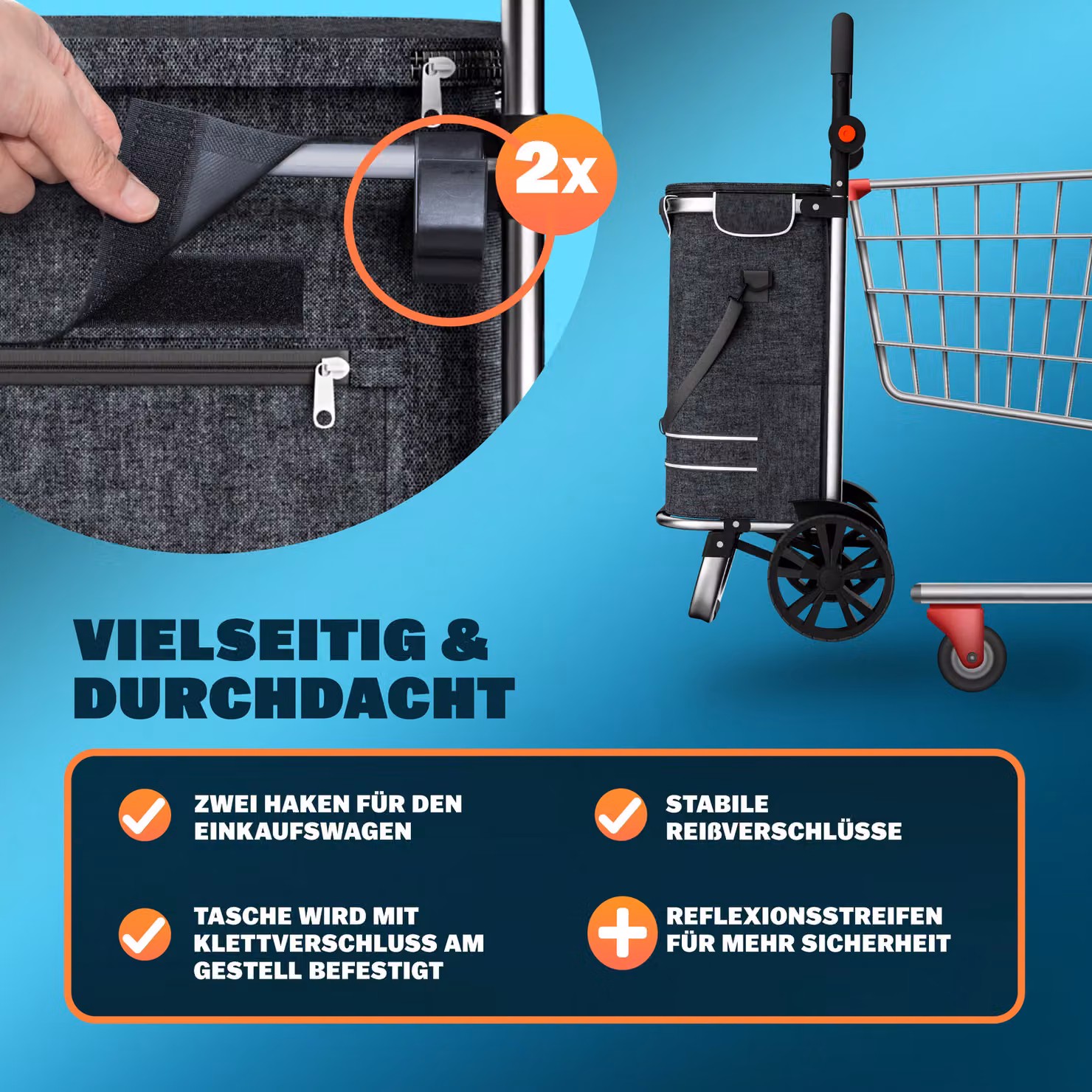 Carrello della spesa Monzana nero in alluminio da 56L L: 31 cm, P: 24 cm, H: 54 cm – 2