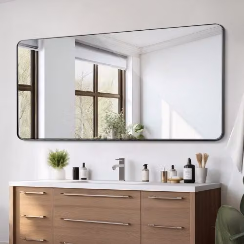 Specchio da parete VEVOR con cornice in lega di alluminio e pellicola antideflagrante, design moderno rettangolare, colore nero, L: 182,8 cm, H: 91,5 cm