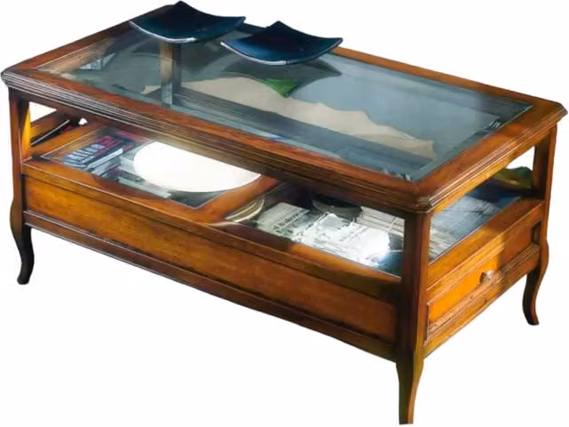 Tavolino classico vetro e legno 2 cassetti finitura bassano l.115 p.65 h.55 - Mobili 2G