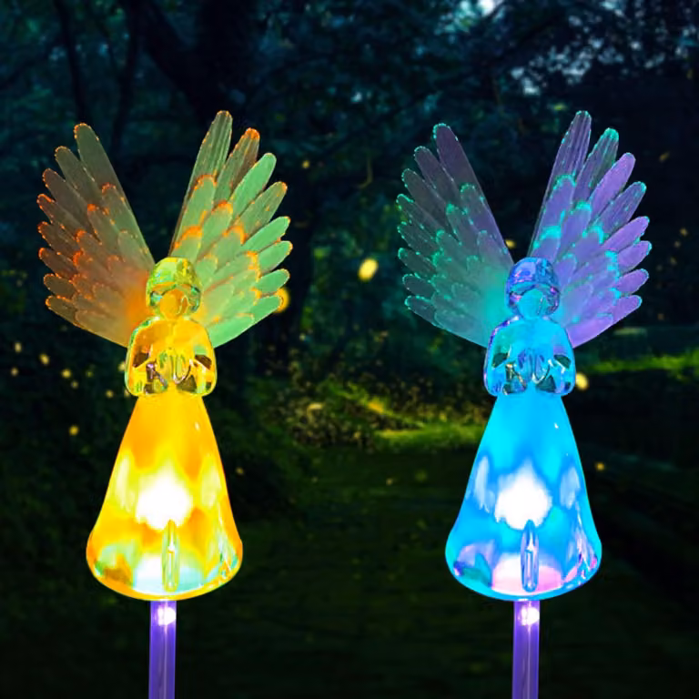 Lampada solare, con LED multicolore che cambiano, realizzata in acrilico, altezza 70 cm