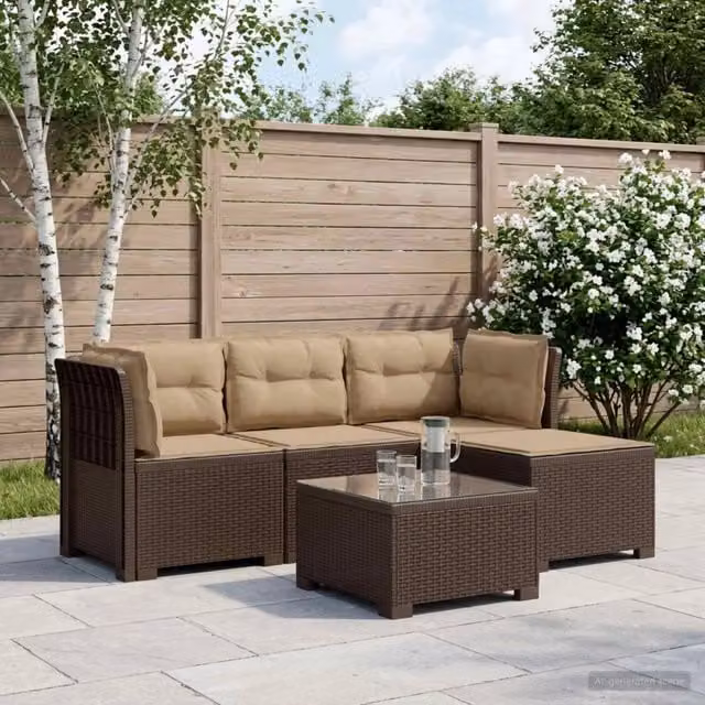 Divano da giardino 4 posti con cuscini aspetto rattan PP 3443948