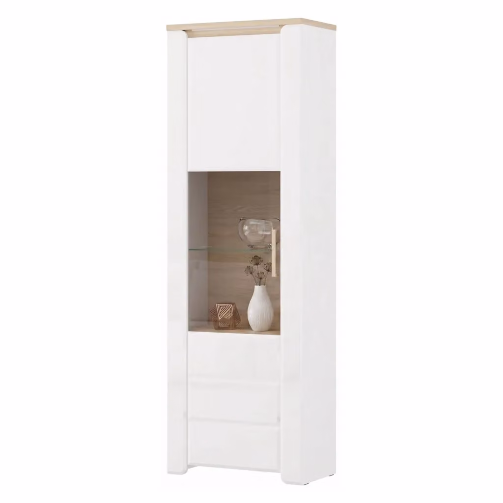 Vetrina Espositore Cibiana DMORA con Ante in Vetro e 5 Ripiani, Marrone Rovere, L/P/H: 64 x 35 x 194 cm – 2