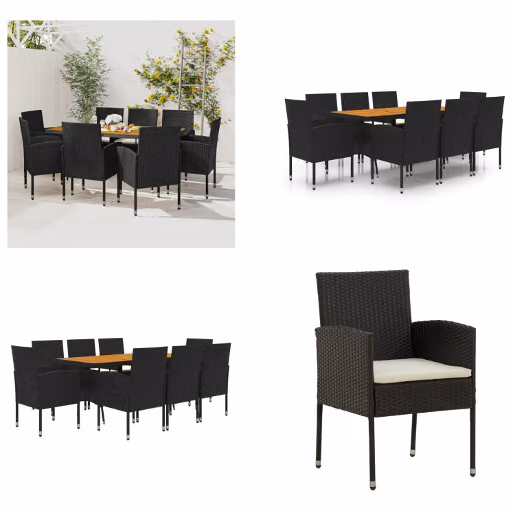 vidaXL Set da pranzo da giardino 9 pezzi in polirattan nero - Set da pranzo da giardino - Set da pranzo da terrazza - Set da pranzo da esterno