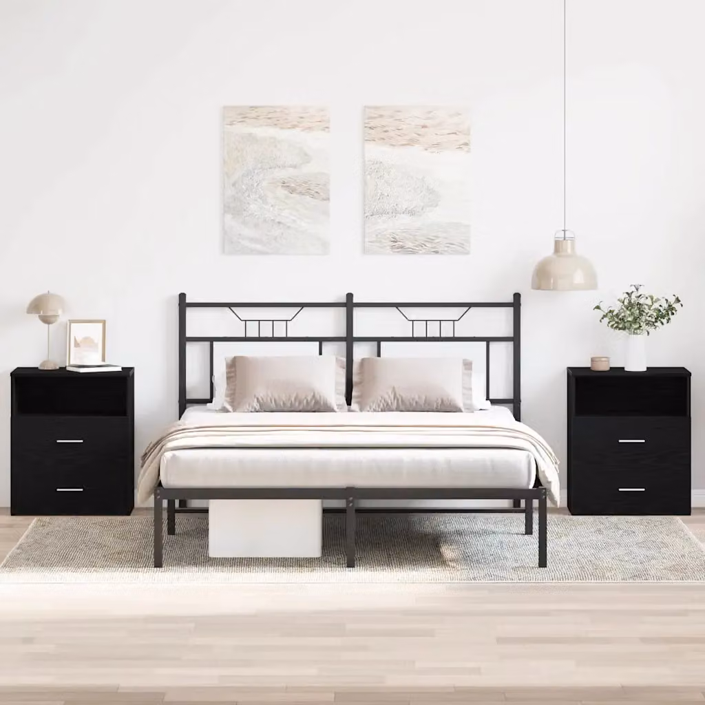 Set di 2 comodini vidaXL in legno ingegnerizzato nero opaco stile rustico L 50 cm x P 32 cm x H 60 cm