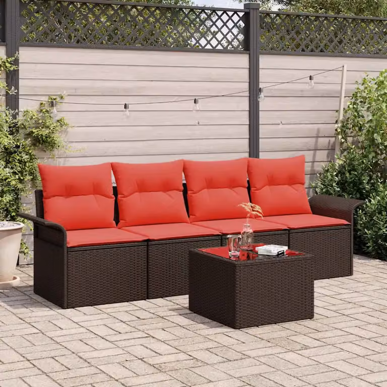 Set di divani da giardino vidaXL in rattan marrone con cuscini e tavolino da esterno
