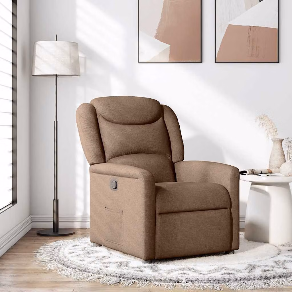 vidaXL Poltrona Reclinabile Relax in Tessuto Marrone con Braccioli e Regolazione Manuale