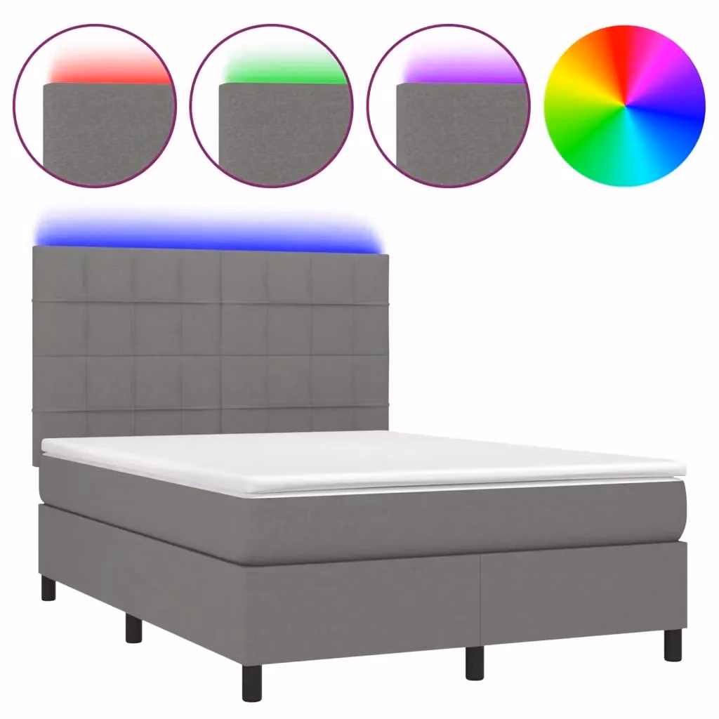 Letto Ibrido con Materasso e Illuminazione LED vidaXL in Tessuto Grigio e Bianco L: 140 cm, P: 190 cm – 2