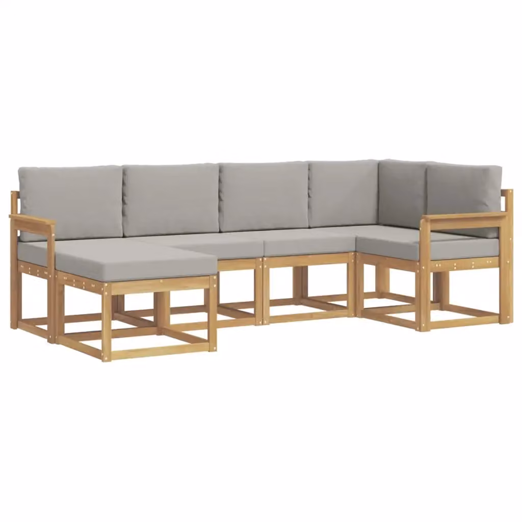 Set di divani da esterno vidaXL a forma di L composto da 6 pezzi in legno di acacia con cuscini bianchi e grigi – 2