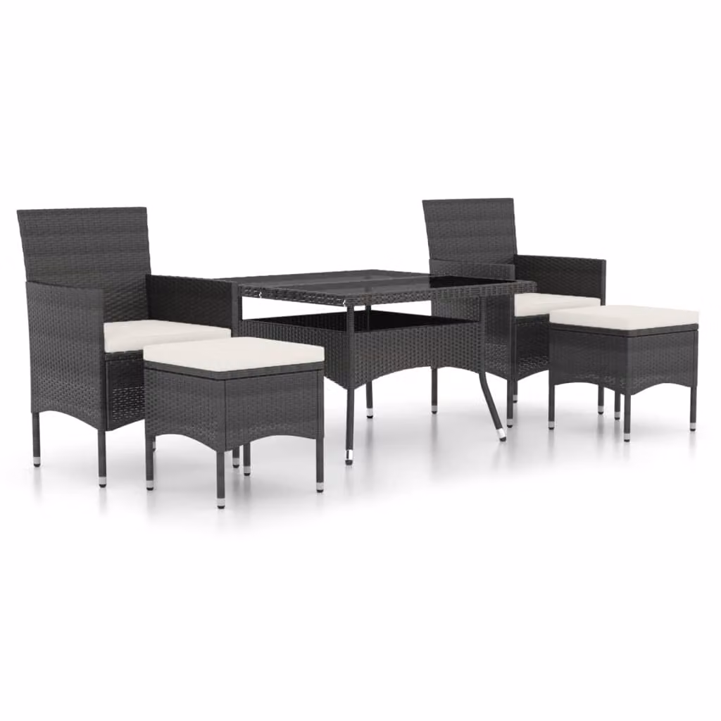 Set Pranzo da Giardino 5 pz Polyrattan e Vetro Temperato Nero