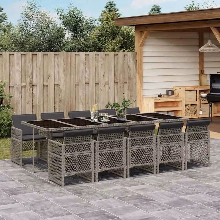 vidaXL Set da Pranzo da Giardino 11pz in Polyrattan Grigio con Piano in Vetro