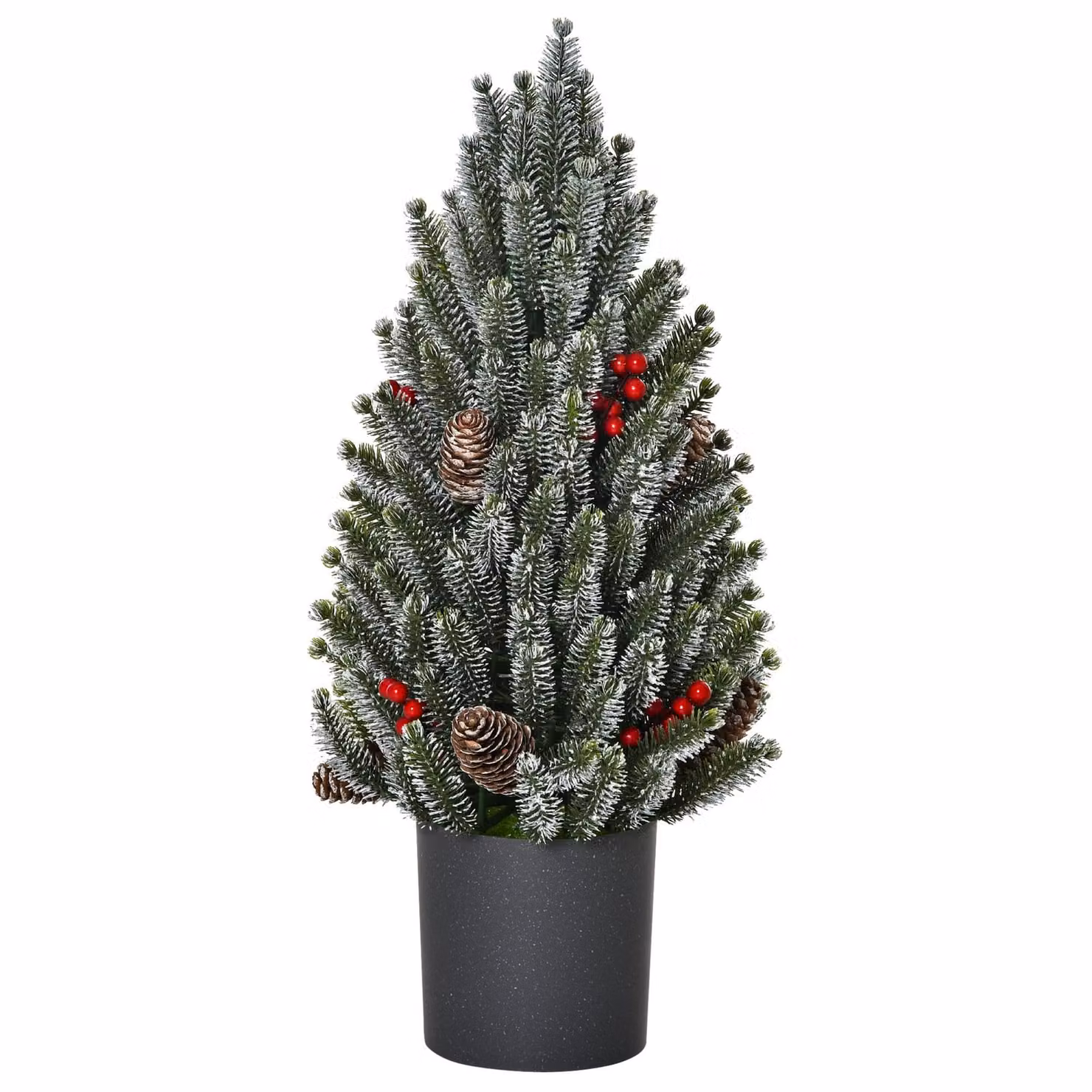 Mini albero di Natale con pigne, bacche rosse e vaso decorativo, altezza 50 cm, multicolore