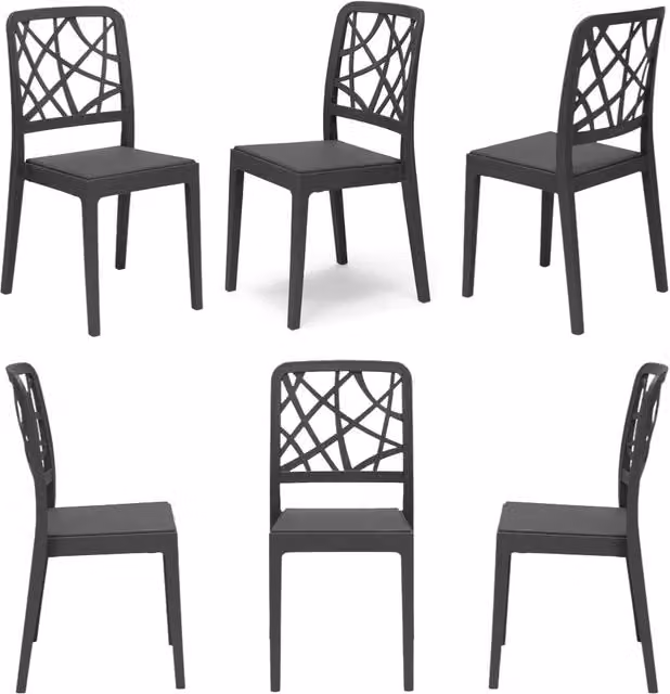 Set 6 sedie in polipropilene PENELOPE, 100% MADE IN ITALY, impilabile, resistente ai raggi UV, design moderno, ideale per sala da pranzo, cucina, sala d’attesa, bar, ristoranti o giardino, colore Antracite