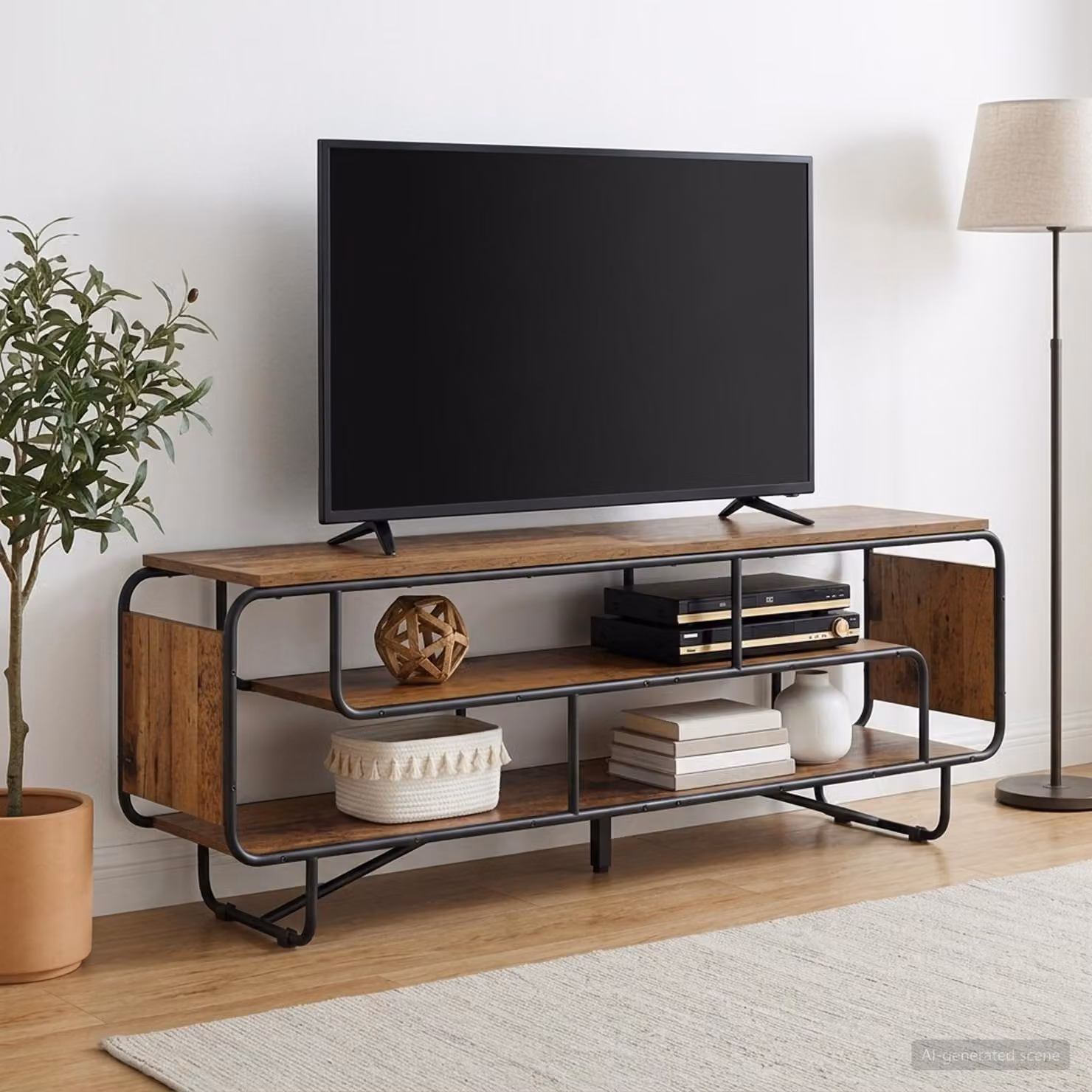 vidaXL Supporto TV in stile industriale marrone con legno e metallo L: 180 cm, P: 36 cm, H: 45 cm