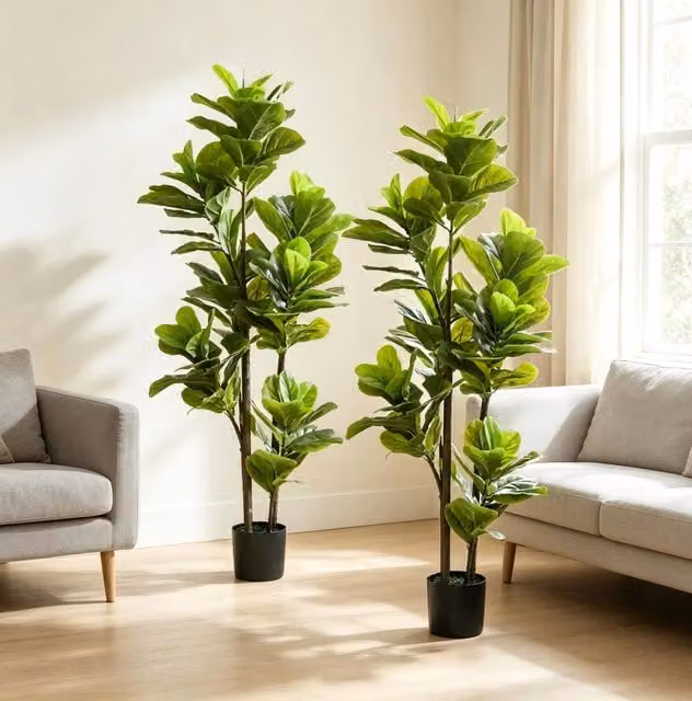Set di 2 piante artificiali Ficus lyrata da 150 cm con vaso in cemento