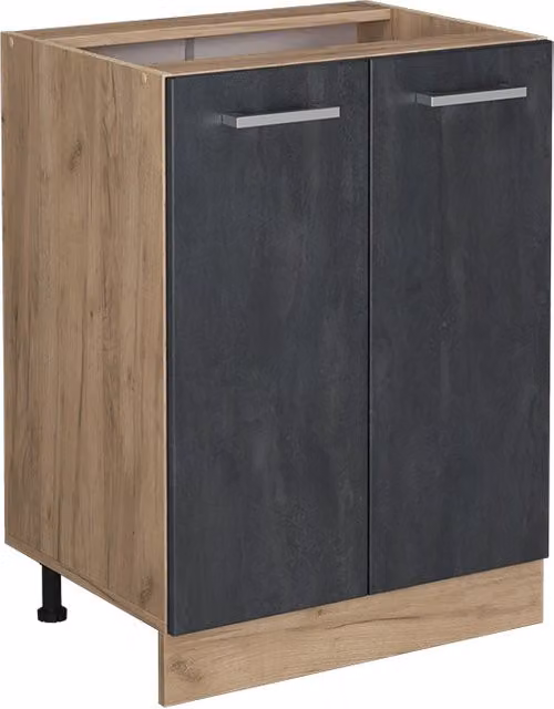 Mobiletto base cucina Vicco R-Line moderno con ante a battente, finitura opaca, colori nero, marrone e grigio, L: 60 cm, H: 81,6 cm, P: 46 cm