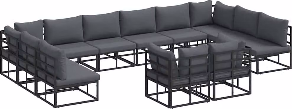 Set Divano da Giardino con cuscino 12 pcs Nero Alluminio