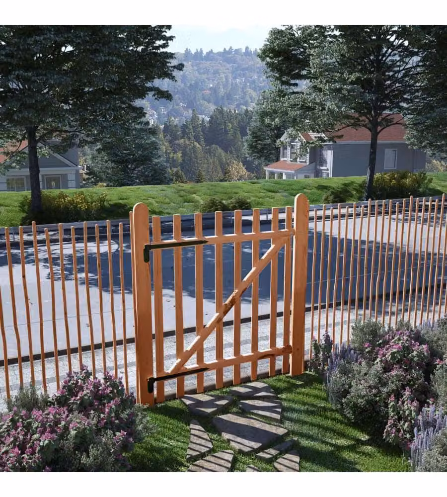 vidaXL Cancello Singolo a Battente in Legno e Metallo Marrone L: 100 cm, H: 120 cm