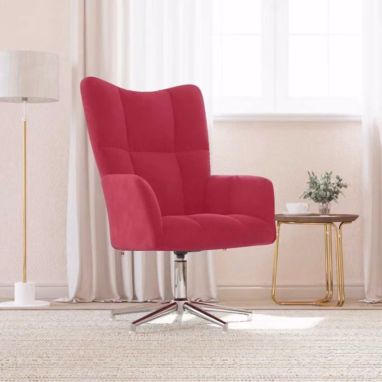 Sedia Relax vidaXL in Velluto Rosso con Braccioli e Base Girevole 360 Gradi