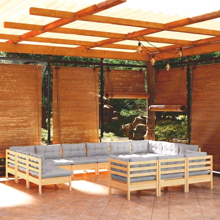 Maison Exclusive - Set Divani da Giardino 13 pz con Cuscini Grigi Massello di Pino
