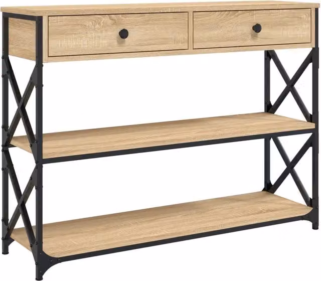 Tavolo Consolle Design In in Legno Rovere e Metallo per Ingresso o Soggiorno, L 100 x P 28 x H 75 cm, Marrone – 1