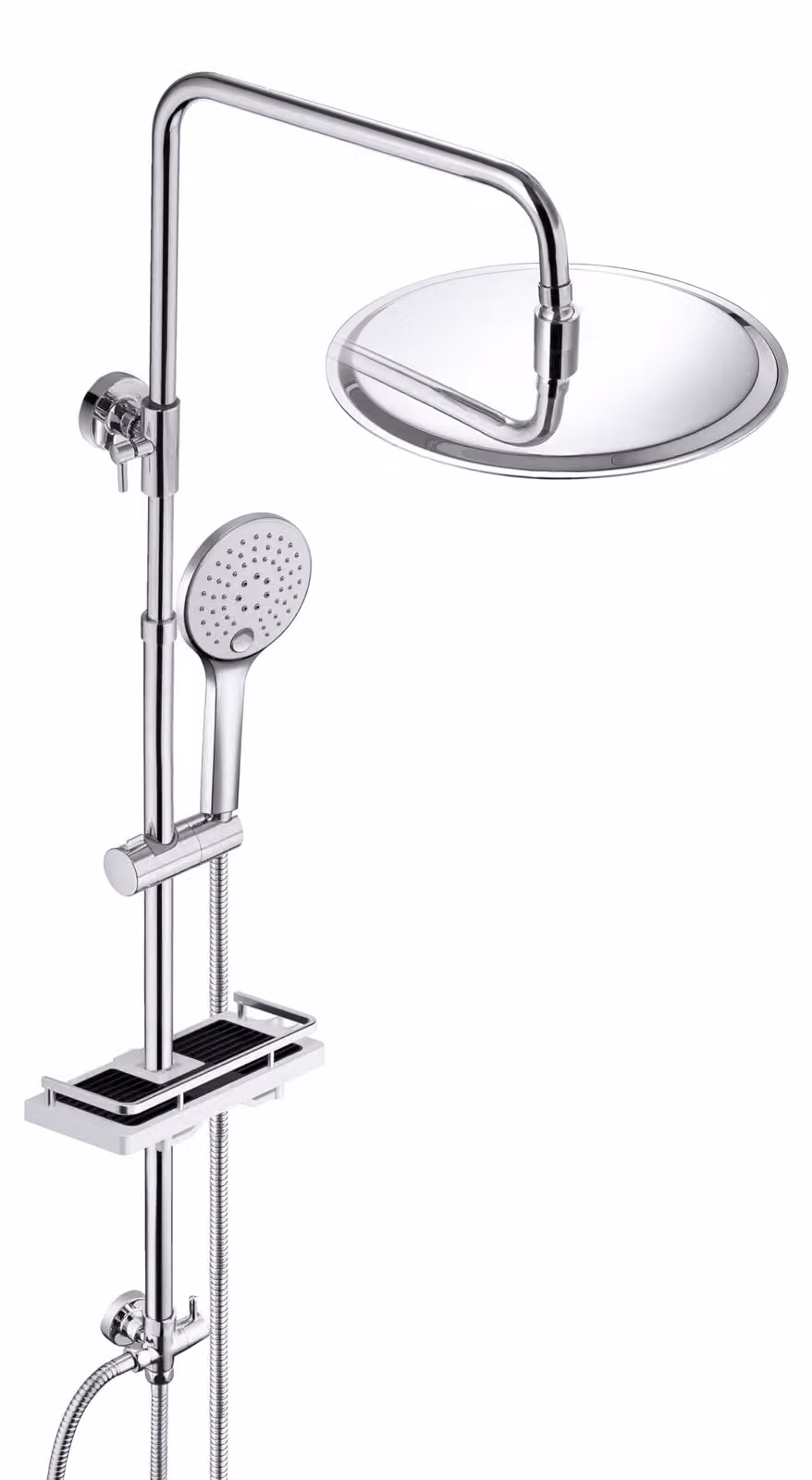 Set doccia in acciaio inossidabile, con soffione a pioggia e doccetta manuale, ripiano doccia da 20 cm, per vasca da bagno