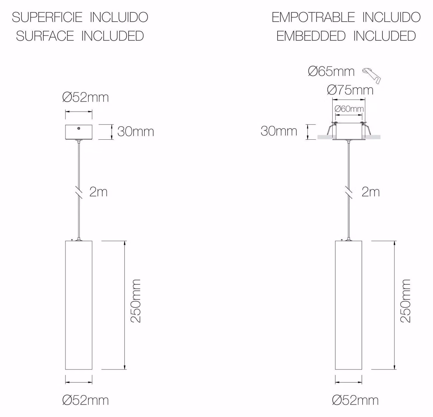 Lampada a Sospensione Atmos 7 Beneito & Faure, Tubolare Bianco Opaco, Tecnologia Switch 2700K/3200K/4000K, Ottiche 15º/38º/60º Regolabili