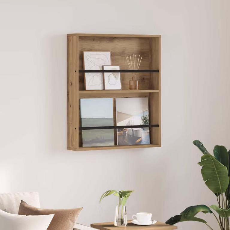 Scaffale per riviste moderno vidaXL in legno marrone con ripiani regolabili, L: 60 cm, P: 12 cm, H: 70 cm