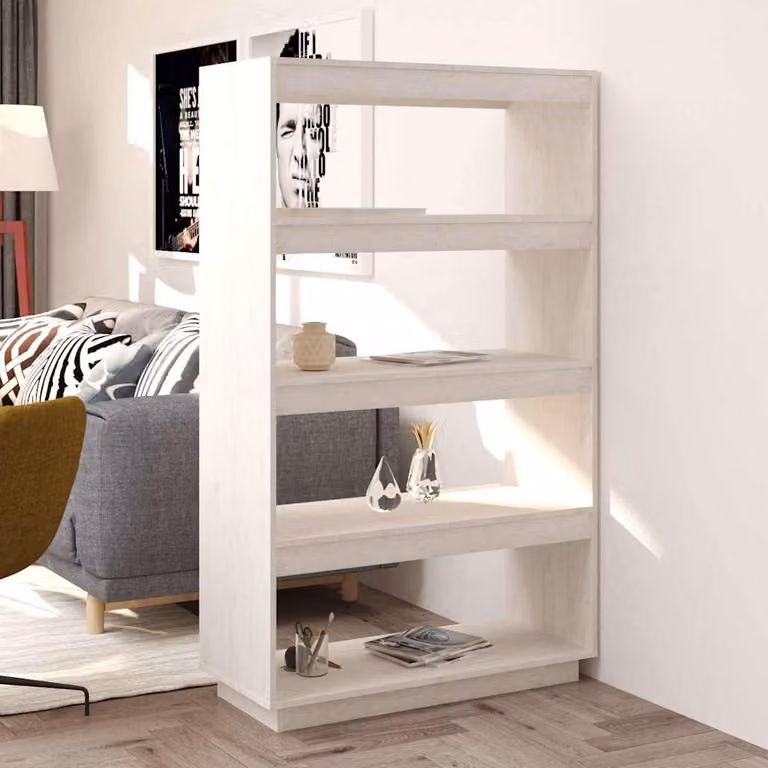 Libreria/Divisorio vidaXL in Legno Massello di Pino Bianco L: 80 cm, P: 35 cm, H: 135 cm