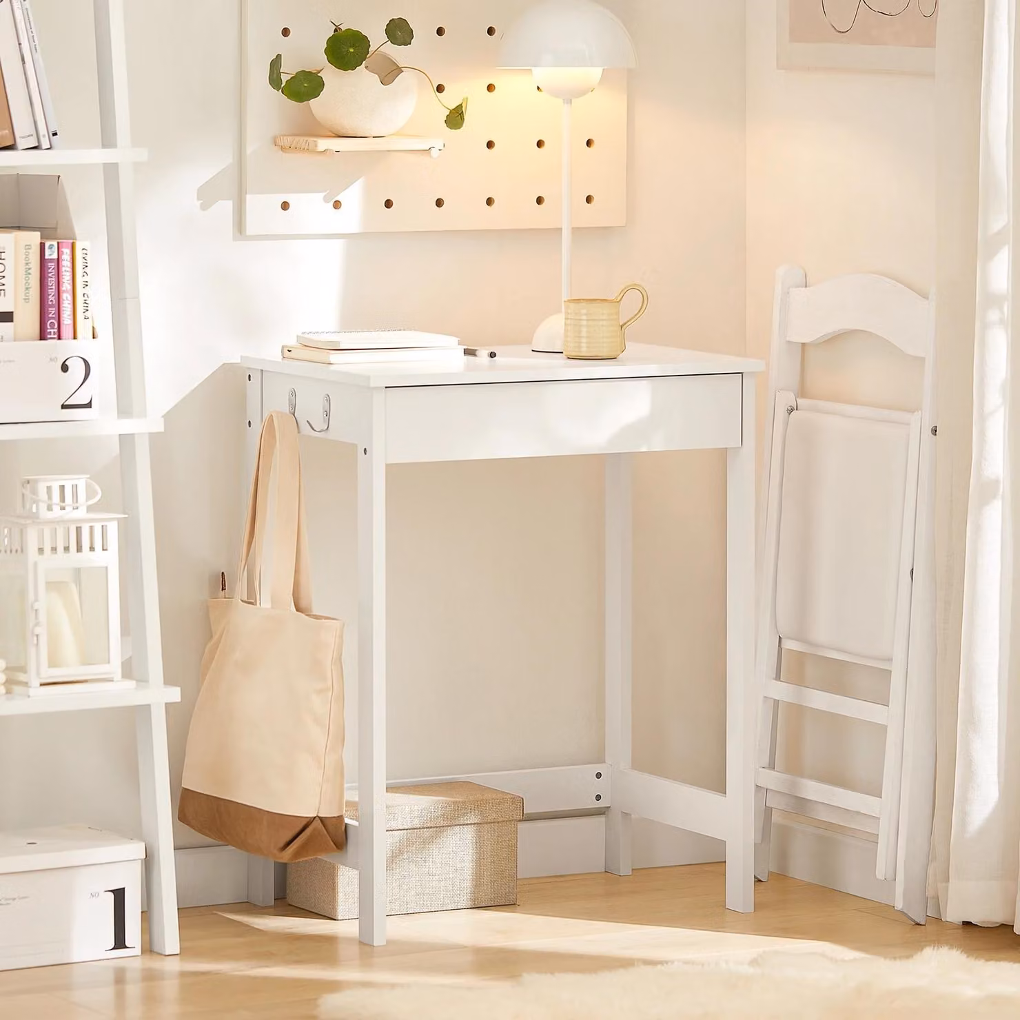 FWT43 Scrivania/computer, 1 cassetto e 2 ganci, circa 60×77×40 cm, bianco