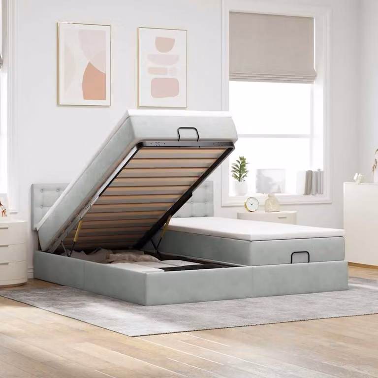 vidaXL Struttura Letto con Base Contenitore Lift-Up e Materasso in Velluto, Colore Grigio e Bianco, L/P/H: 200 x 200 x 280 cm