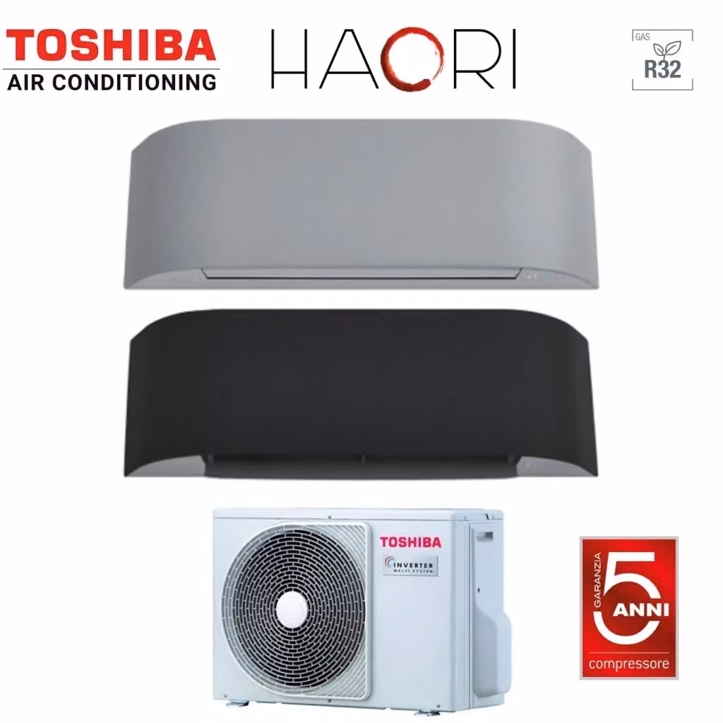 Condizionatore Dual Split Toshiba Haori 13+13 (12+12) Grigio con Wi-Fi Integrato e R-32 RAS-2M18U2AVG-E – 2