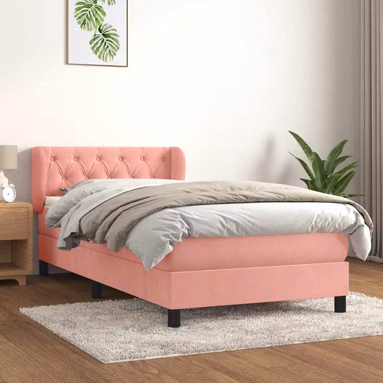 vidaXL Giroletto a Molle con Materasso Ibrido in Velluto Rosa e Bianco, L/P/H: 80 x 200 x 83 cm