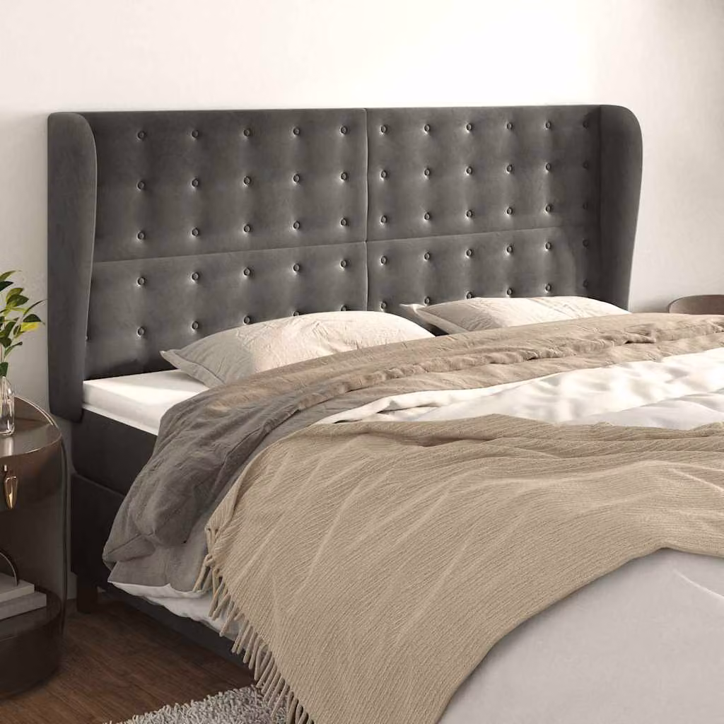 Testiera ad orecchio vidaXL in velluto grigio scuro L: 183 cm, P: 23 cm, H: 118/128 cm