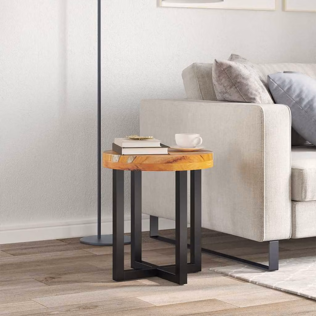 vidaXL Tavolino da Salotto Rotondo in Legno di Teak e Mango con Poliresina, Stile Rustico, Multicolore L: 45 cm, P: 40 cm, H: 40 cm