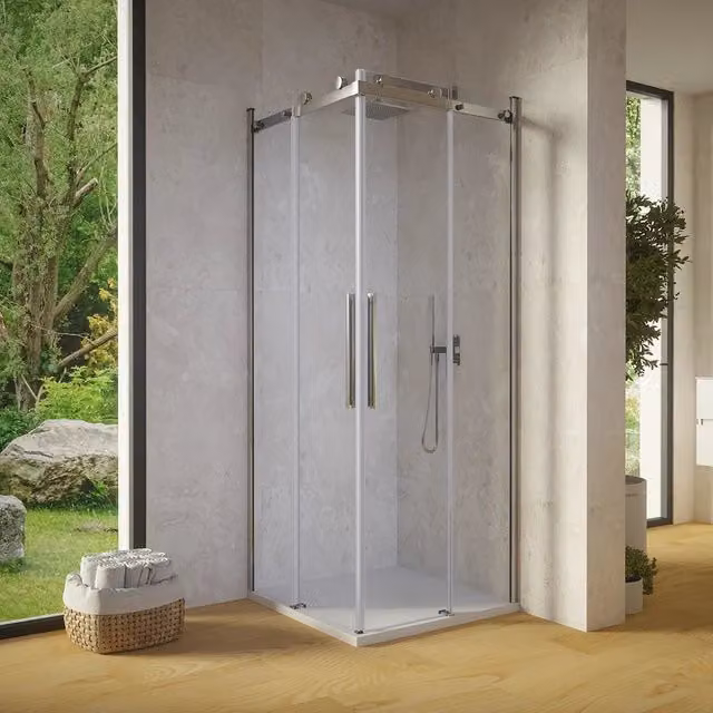 Box doccia angolare 70x100cm due ante scorrevoli vetro 8mm trasparente profili cromati h195 | Creta