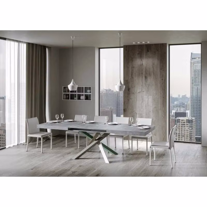 Tavolo allungabile Volantis ITAMOBY con telaio a X in finitura Cemento e Multicolore L: 200-304 cm, P: 90 cm – 2
