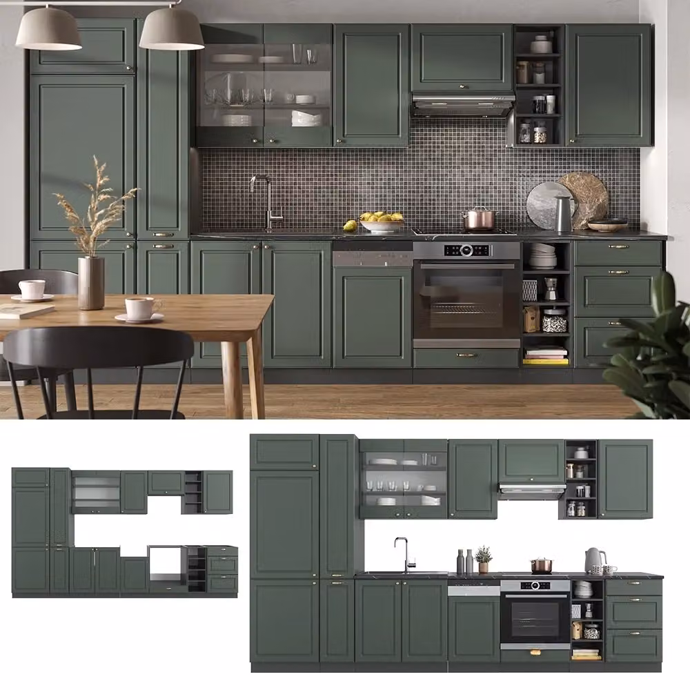 Cucina componibile Vicco Fame-Line Verde-oro rustico e Antracite L: 355 cm – 2