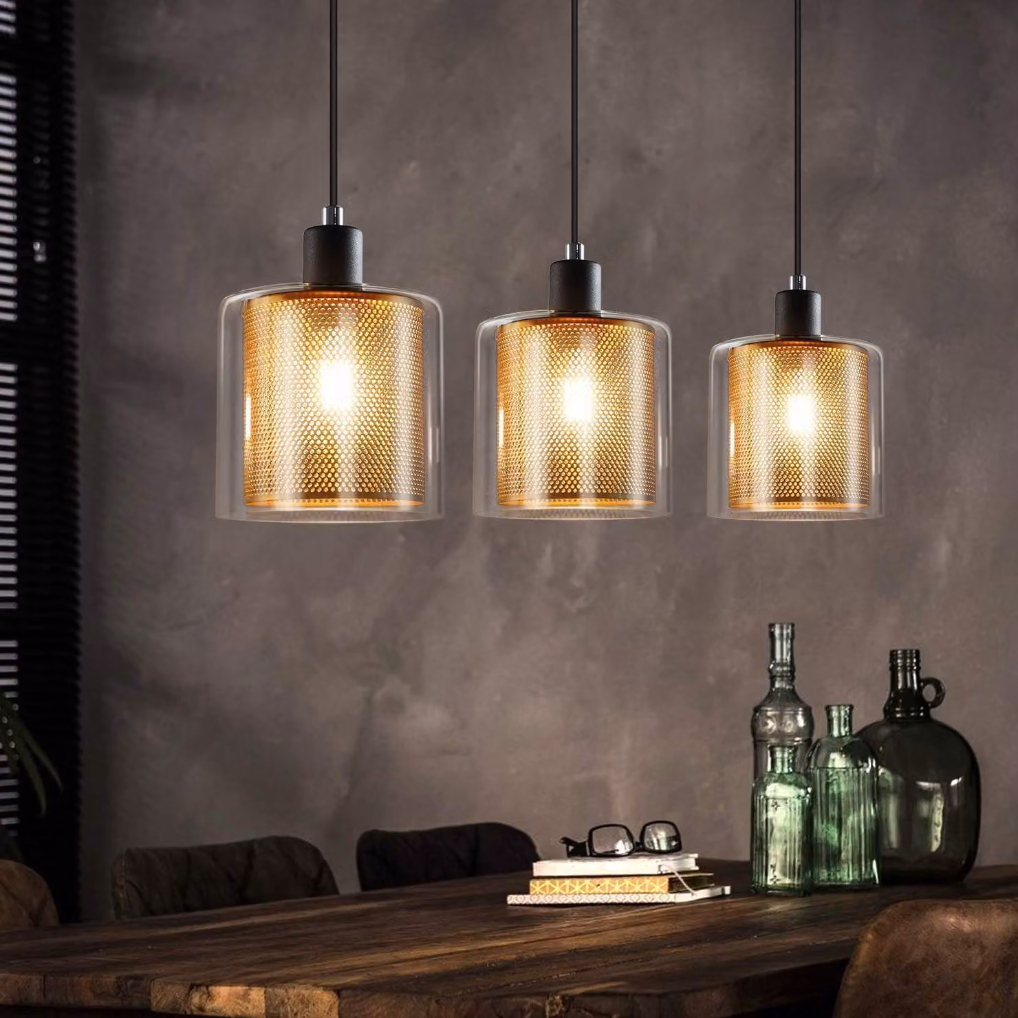 ZMH lampada a sospensione vintage tavolo da pranzo 3 fiamma lampada a sospensione nero con paralume in vetro metallo soffitto per ufficio soggiorno letto sala da pranzo