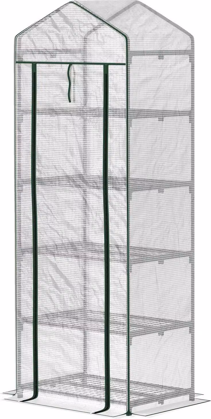 Serra con porta scorrevole, ripiani, serra in pellicola resistente all'inverno in acciaio, serra per balcone, giardino, serra per pomodori 69 x 49 x 193 cm, serra per pomodori, verdure, fiori, bianco