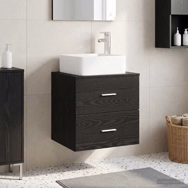 Mobile Lavabo da Parete Moderno vidaXL Nero con Cassetti e Ante L/P/H: 53 x 34,5 x 63 cm
