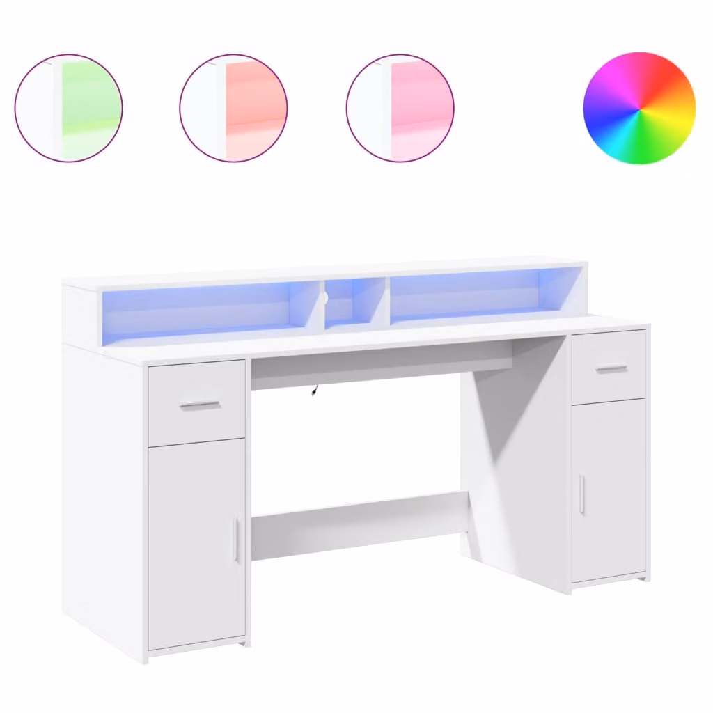 Scrivania con Luci LED Bianca 160x55x91 cm in Legno Multistrato