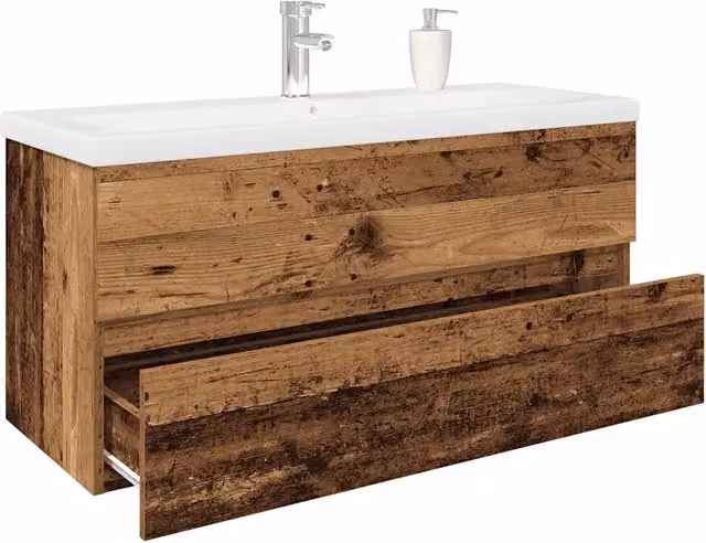 Mobile da Bagno con Lavabo Integrato e Rubinetto-Armadietto da bagno con Lavandino Legno Antico 385651