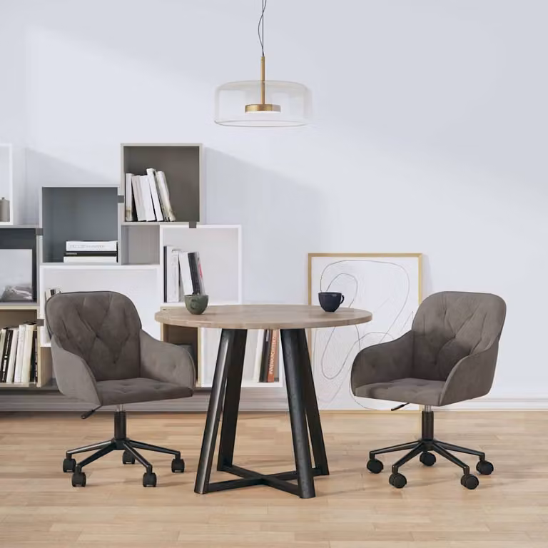 Set di 2 sedie da pranzo girevoli vidaXL in velluto grigio con ruote e struttura in metallo e legno